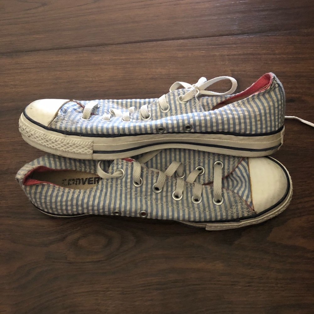 Blue and White Stripe Converse Shoes Size 10